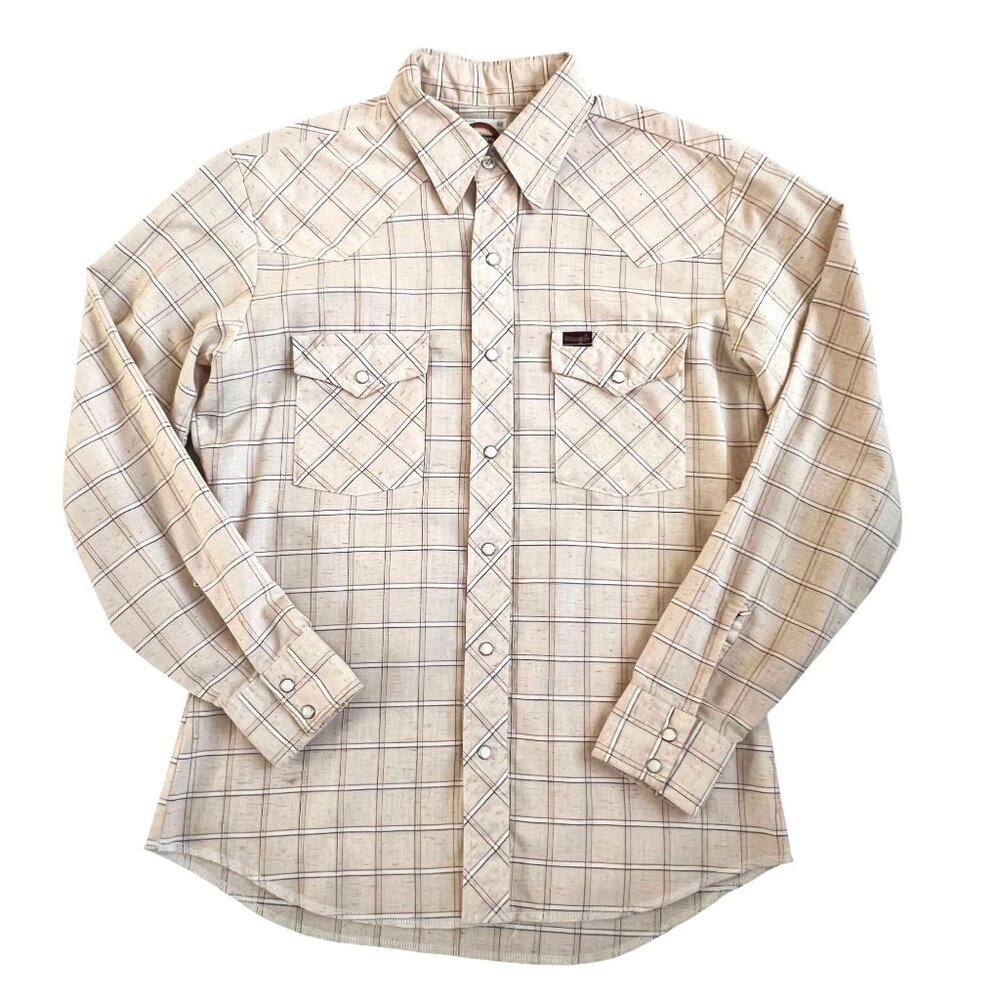 Wrangler Beige Plaid Long Sleeve Button-Down Shirt